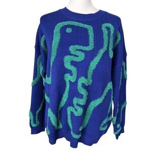Whimsical Threaded Leaf Dinosaur Oversized Baggy Abstract Knit Sweater Size XS
